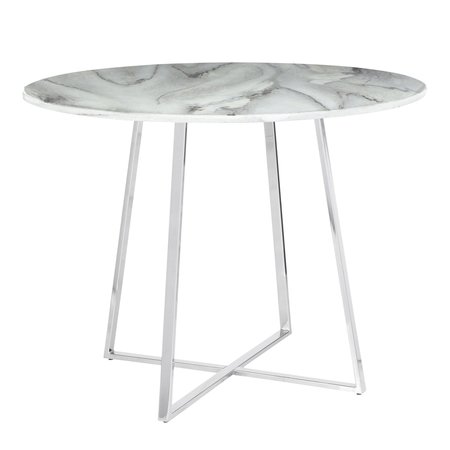 LUMISOURCE Cosmo Dining Table in Chrome and White Marble Top DT-COSMO2 WMB